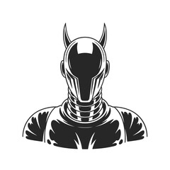 Obraz premium Stylized black and white illustration of a robotic horned head design