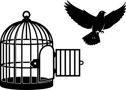 Open Birdcage with a small bird flying out vector illustration