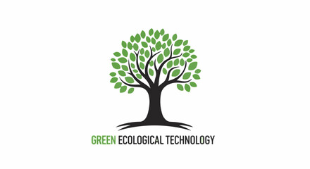 Obraz premium A stylized tree with green leaves and a black trunk stands on white