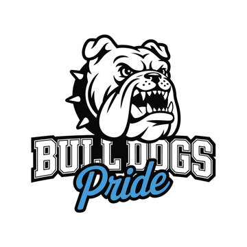 Bulldog mascot logo with text bulldogs pride in a dynamic design