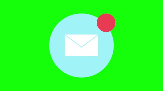 Animated email notification icon with counter on green screen