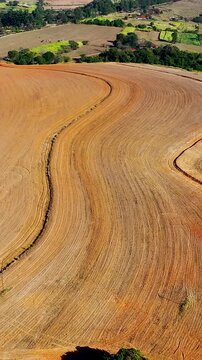 Harvesting At Teofilo Otoni Minas Gerais Brazil. Aerial View Of Lush Agriculture Field Forming Geometric Patterns. Deserted Outdoor Country Awesome. Country. Teofilo Otoni Minas Gerais.