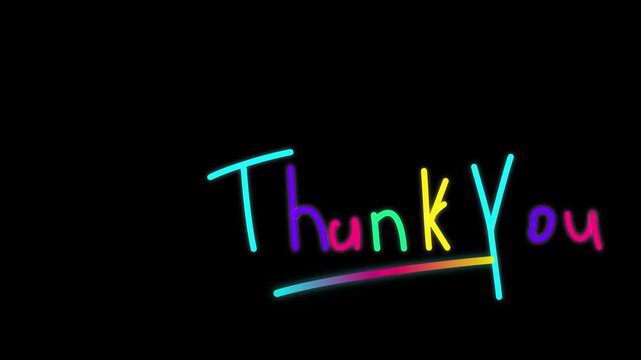Neon Thank You Greeting with Colorful Handwriting on Black