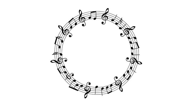 Circular music staff with black notes on white background