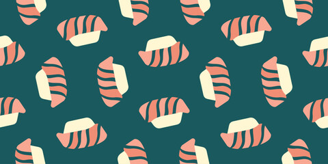 sushi seamless pattern. nigiri sushi seamless pattern. salmon sushi. nigiri sushi seamless pattern background vector illustration © Faisal Amru