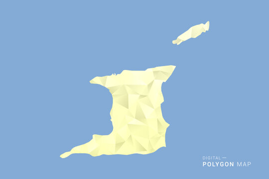 Trinidad and Tobago Map in low poly polygon vector style, geometric shape illustration with soft yellow tones on blue background, clean silhouette for infographic.