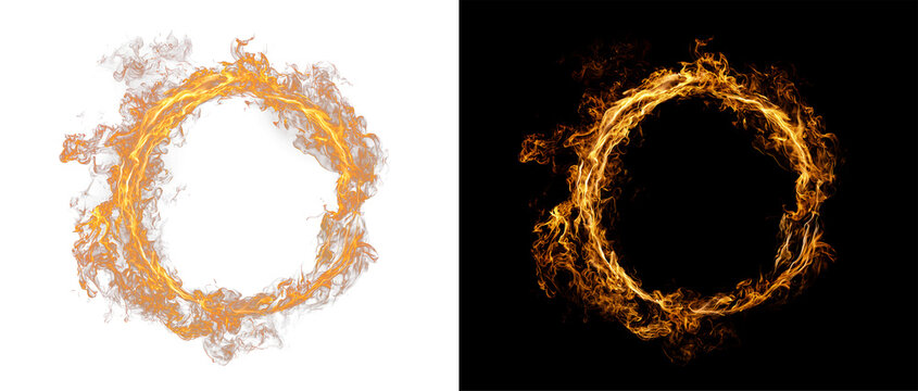 Fire circle ring neon line burning flame portal and orange glowing round halo for game vfx fantasy design and cinematic effects png