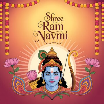 "Shree Ram Navmi" , Calligraphy means "Birth of Lord Rama" with Shree Ram vector, illustration, social media banner design layout template