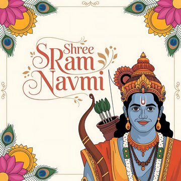"Shree Ram Navmi" , Calligraphy means "Birth of Lord Rama" with Shree Ram vector, illustration, social media banner design layout template