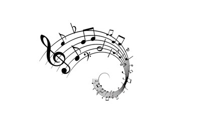 Fototapeta premium Elegant black and white musical moon illustration with flowing notes