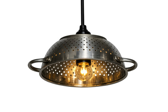 Upcycled colander pendant lamp creating unique kitchen lighting
