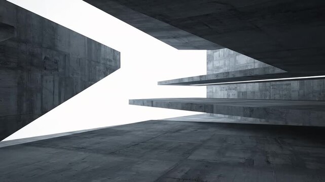 Abstract concrete architecture interior with geometric brutalist design