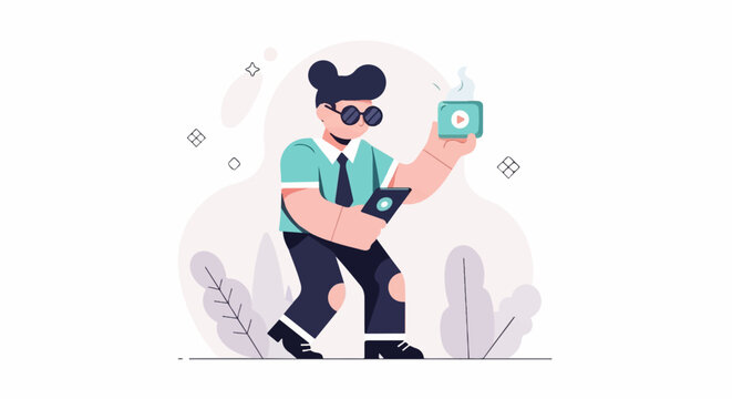 Modern individual holding a tablet and a video play icon