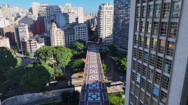 Santa Efigenia Bridge At Sao Paulo In Brazil. Freeway Road Landscape. Downtown City Scenery. Highrise Buildings. Santa Efigenia Bridge At Sao Paulo In Brazil. Beautiful Cityscape. 
