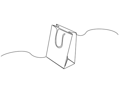 Shooping bag continuous line art. Shooping bag one line drawing. Paper package concept vector illustration