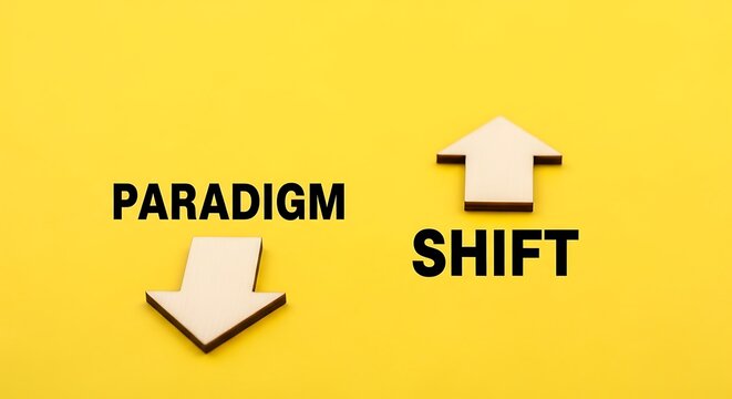 Paradigm shift concept illustrated with arrows showing change in direction.
