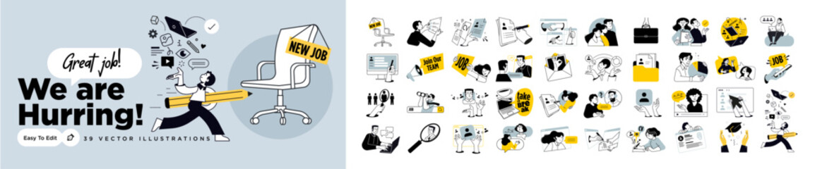 Plakat Business vector illustrations of human resources, career, job search, employment, CV and business skills. Concepts for graphic and web design, social media, business and marketing material.