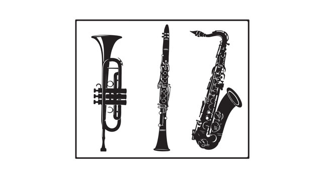 Tuba Clarinet Saxophone Musical Instruments For Music Education Concepts