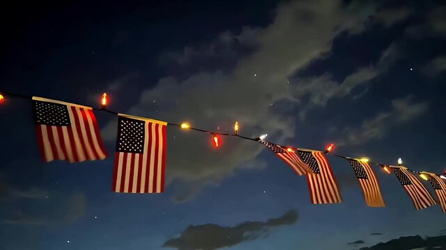 American Flag String Lights Night Sky Patriotic Celebration
