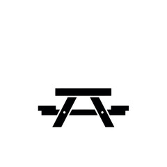 Simple black picnic table icon illustration.