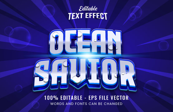Ocean Savior Editable Text Effect 3D Vector Design Template
