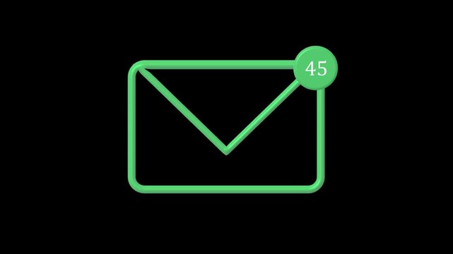 Green email notification icon with multiple unread messages animation. Green email notification communication concept. Green email notification inbox visual.