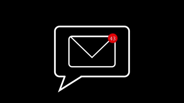 Email notification icon with unread message alert animation. Email notification communication concept. Email notification inbox visual.