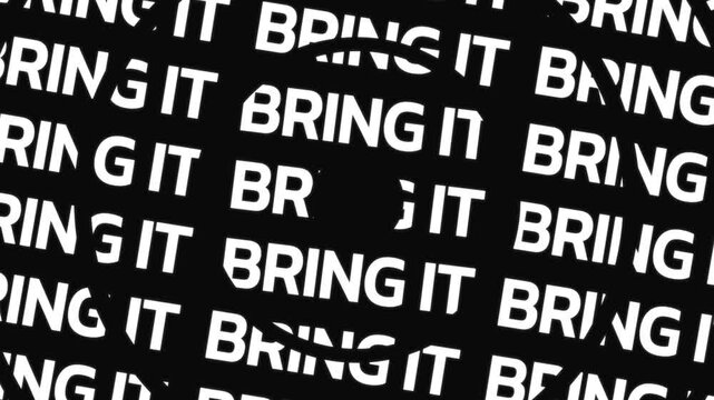 Concentric circular forms rotate in opposite directions displaying the phrase bring it around a center space with continuous word motion in circular typography structure.