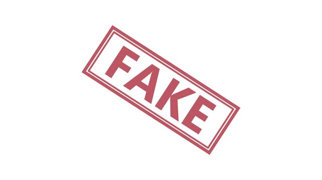 Red fake stamp text on white background animation. Red fake stamp warning concept. Red fake stamp label visual.