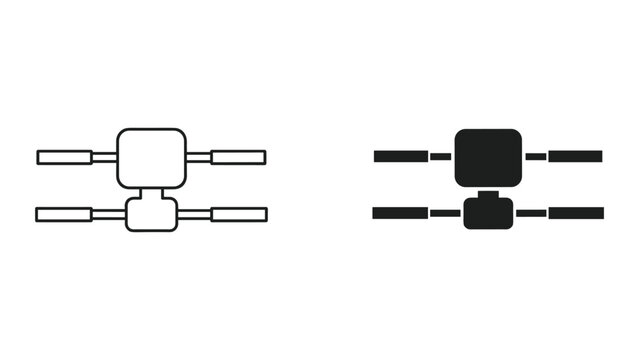 Abstract Network Connection Icon - Line Art and Silhouette