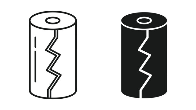 Line and Silhouette Icons of a Cylindrical Battery with a Crack