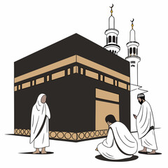 Fototapeta premium People in white robes standing in front of a black and gold building
