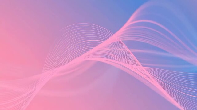 Soft pink and blue flowing abstract waves of delicate lines over a gradient background. fluid ribbon shapes suggest motion, sound and modern digital design.