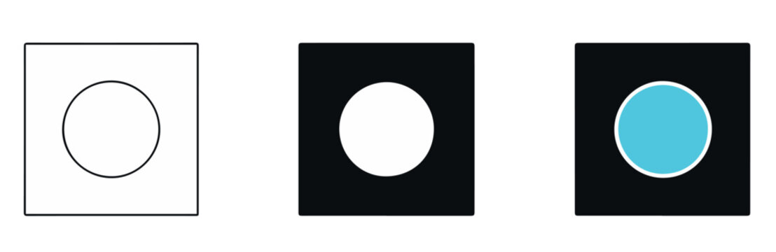 Selection state icons showing inactive, active, and highlighted options in black and cyan styles