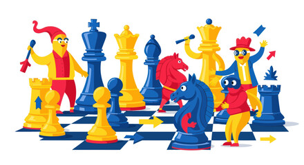 Cartoon Chess Game with Whimsical Characters and Colorful Pieces © ichwani