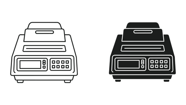 Lab equipment: Line art and silhouette of a thermocycler machine, PCR machine