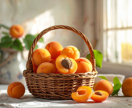 abricots frais dans un panier en osier