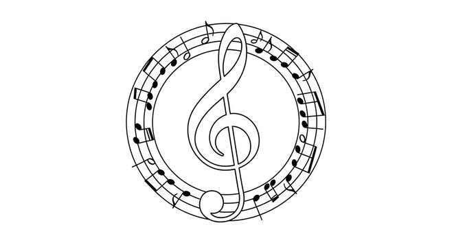 Treble clef in circular music staff with black notes on white