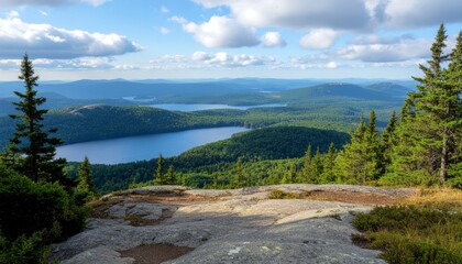 Scenic Mountain Landscape with Lake and Trees.