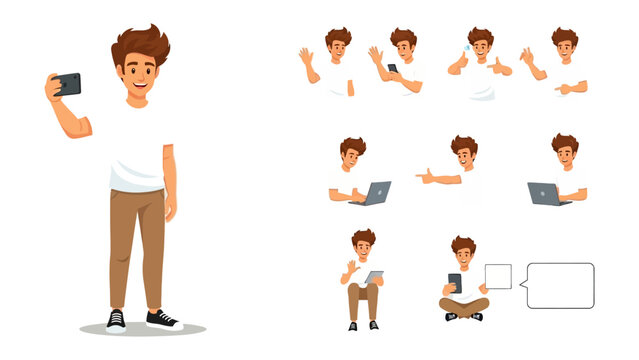 Digital Storyteller in Action: A modern, youthful individual, showcasing a range of poses alongside various digital devices, embodying communication, innovation, and contemporary lifestyle.