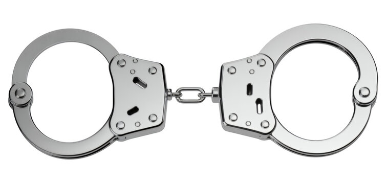 Silver handcuffs metal law enforcement prison isolated on a transparent background