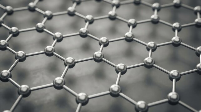Closeup of a Graphene Molecular Structure with Hexagonal Carbon Atom Bonds.