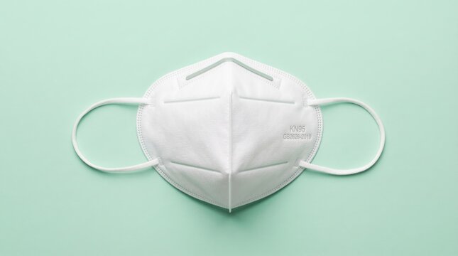 White face mask on pastel green background.
