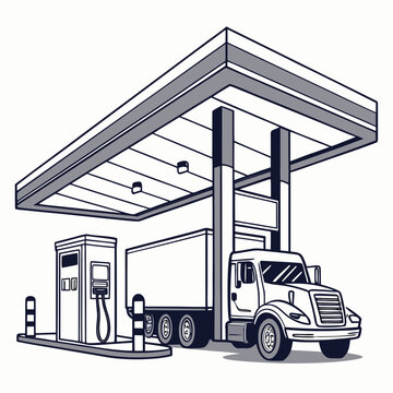 A large truck refueling at a gas station pump