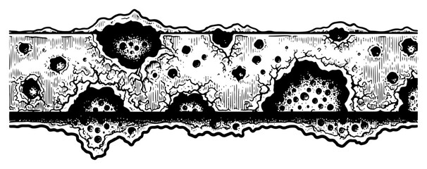 Horizontal border design featuring cratered surface and organic holes in hand drawn style © Tomas