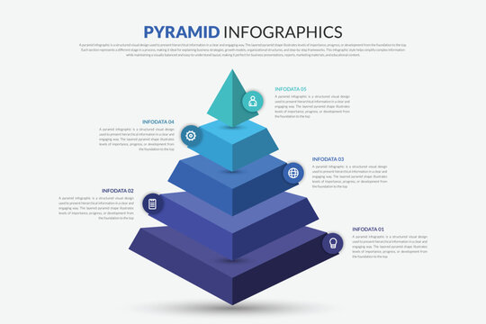 3D Layered Pyramid Infographic Template with 5 Steps, Modern Business Hierarchy Diagram for Strategy, Growth Process and Data Visualization