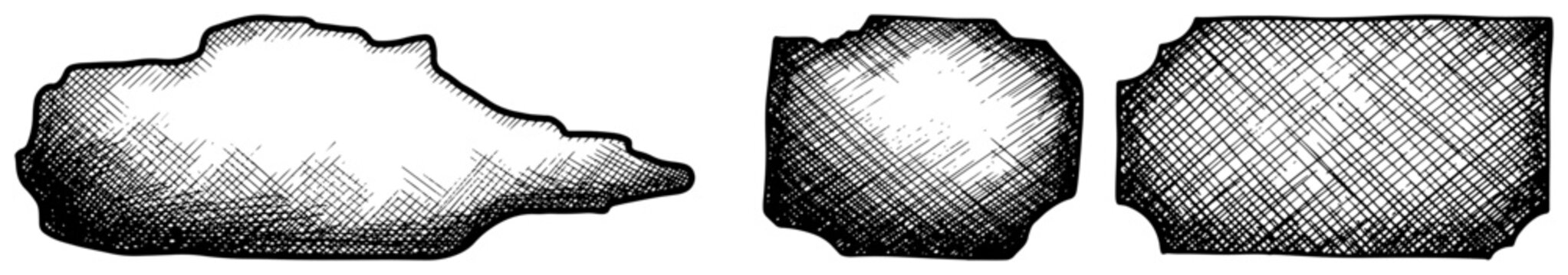 Set of textured ink shapes with detailed cross hatching shading