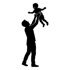 Obraz premium Silhouette of a loving father lifting his happy toddler in the air to celebrate family bonding, parenting joy, and the special connection between dad and child.