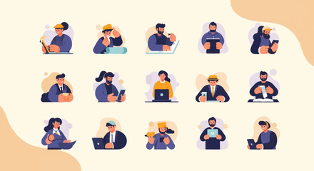Fototapeta premium Diverse professionals engaged in various tasks with digital devices