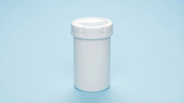 White Plastic Bottle on Light Blue Background.